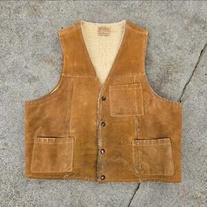 True Vtg JO-O-KAY by CORRAL SPORTSWEAR Western Sherpa Lined Leather Vest Lg USA